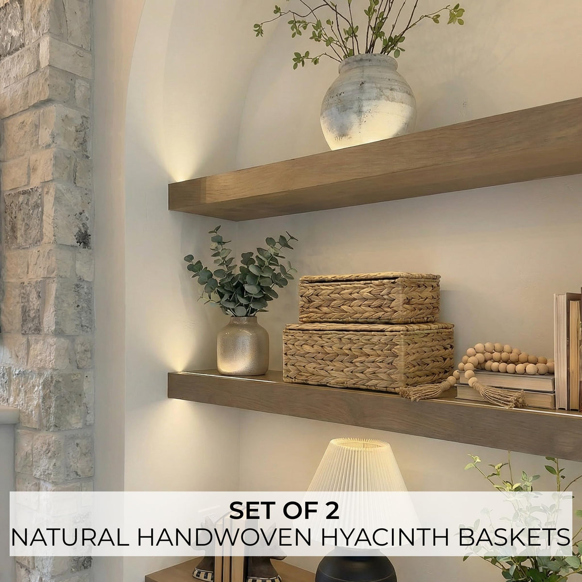 ZICOTO wicker storage baskets on shelf add warm texture to decor
