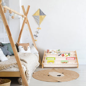 ZICOTO wooden bookcase closeup emphasizing durable materials