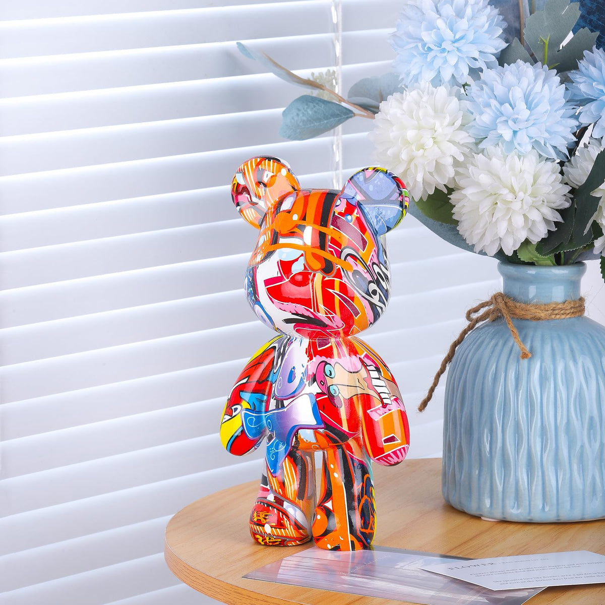 Zige Lily bear figure adds a bright focal point to the living room.