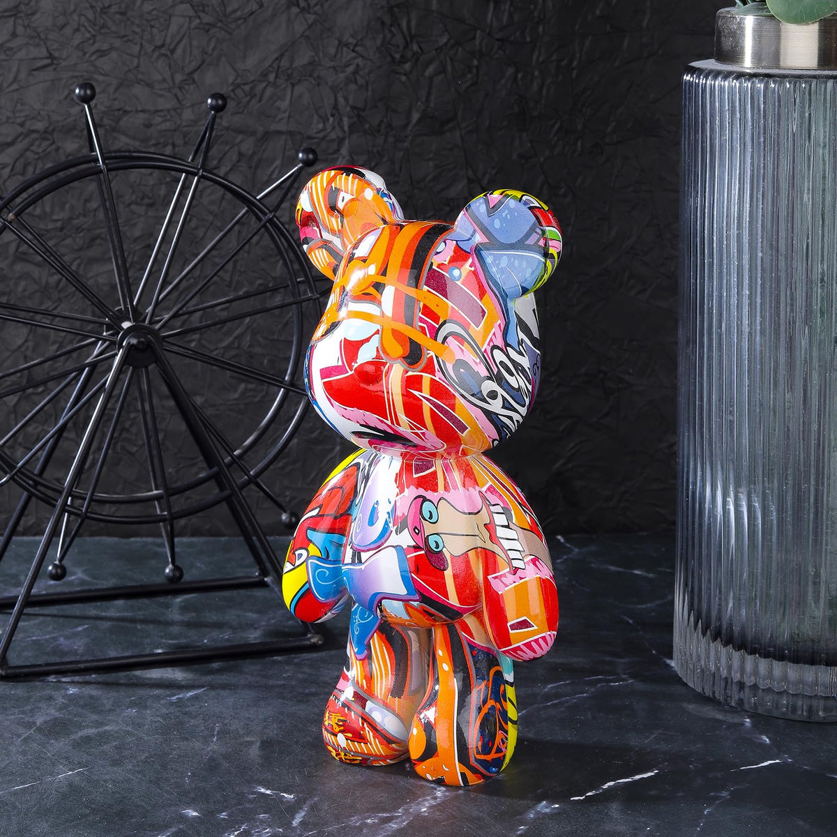 Zige Lily graffiti-pattern bear statue showcasing unique texture and color.