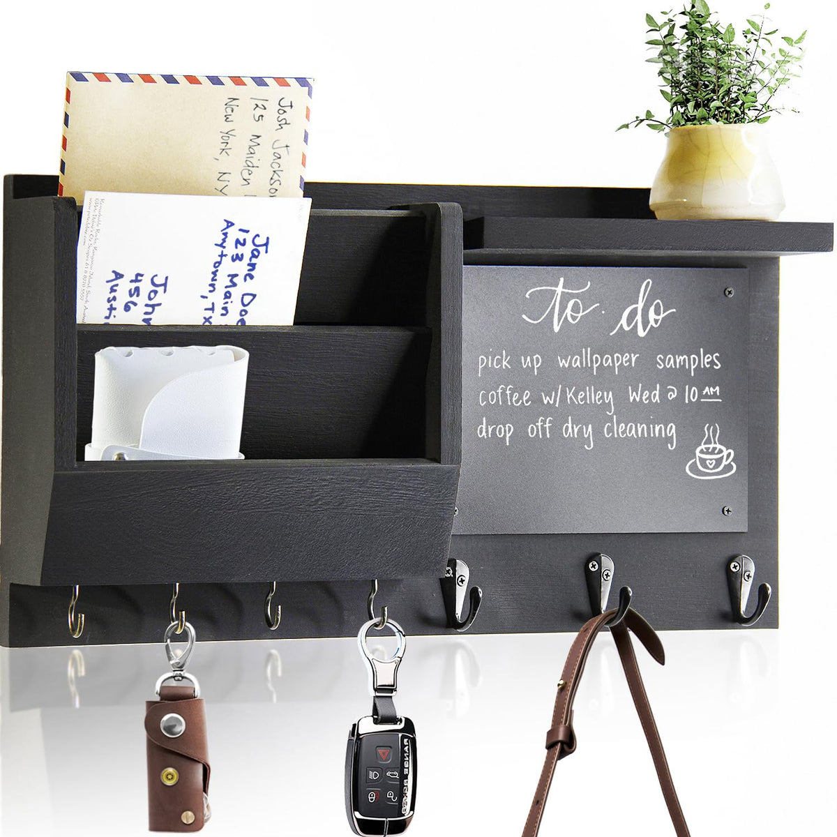 Ziivita key holder wall mount with shelf in black keeps keys and mail organized