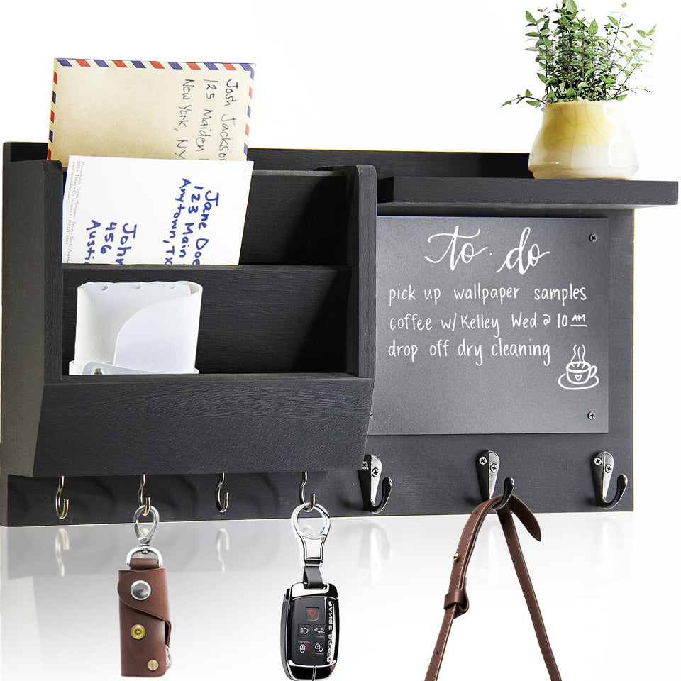 Ziivita key holder wall mount with shelf in black keeps keys and mail organized