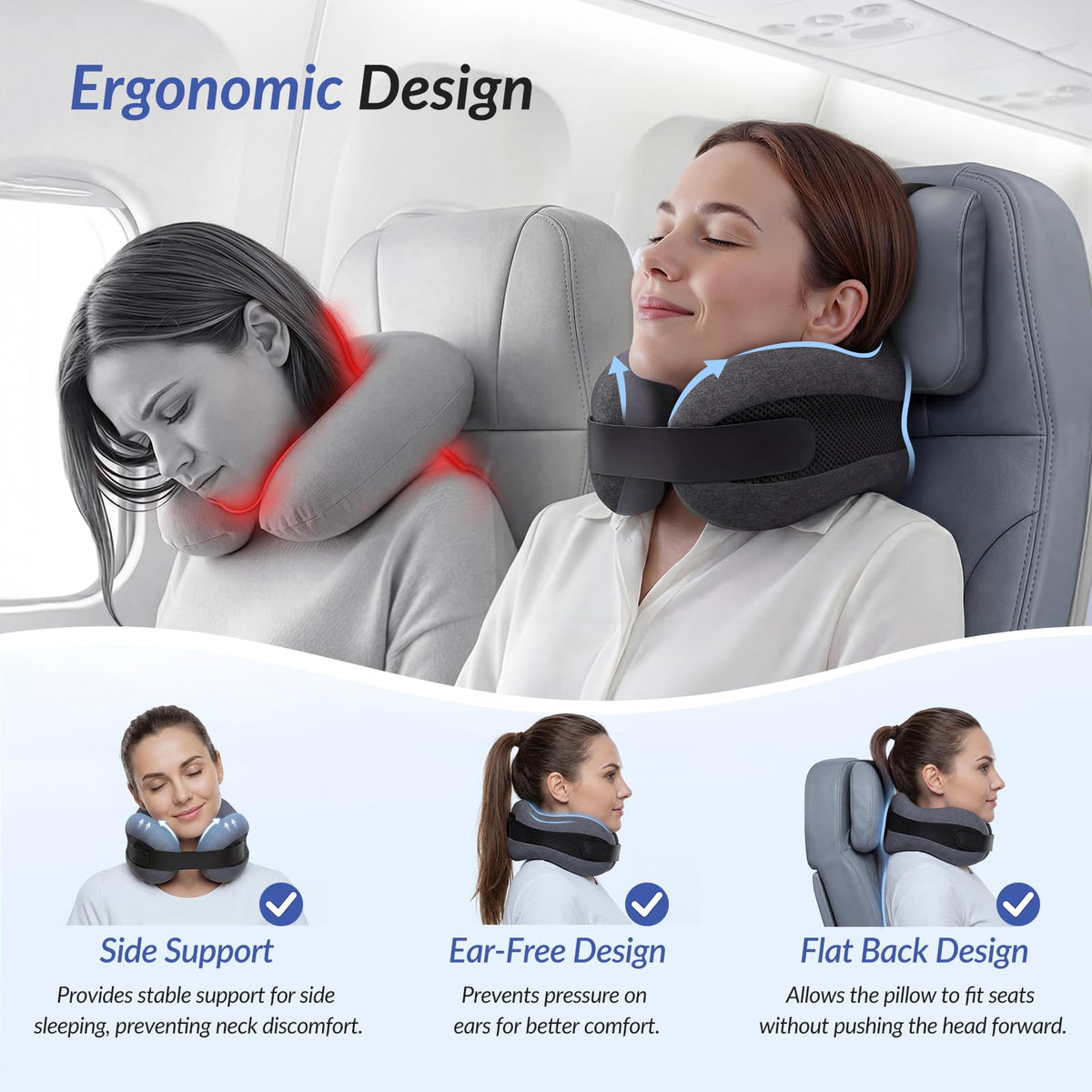 ZIKEE ergonomic 360-degree design supports neck for comfortable naps.