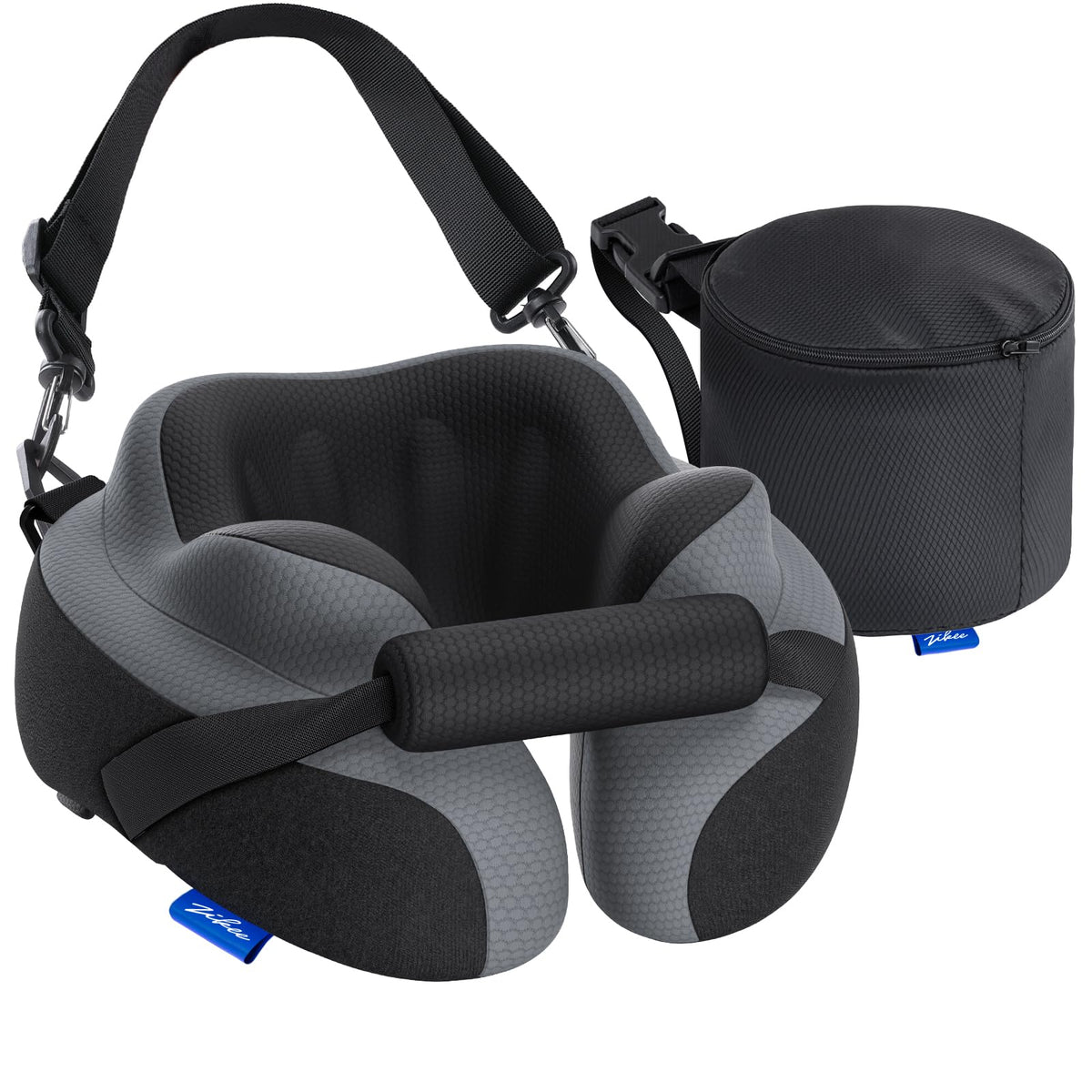 ZIKEE ergonomic travel neck pillow front view for stable head support on flights.
