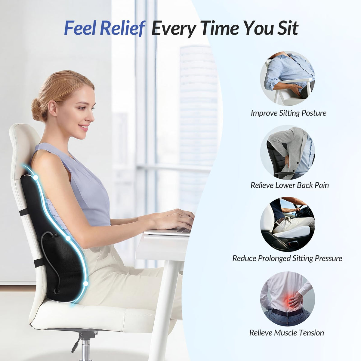 ZIKEE four-zone lumbar support on chair demonstrates full back alignment