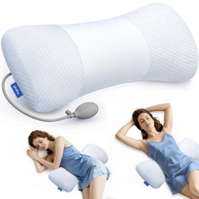 ZIKEE inflatable lumbar pillow close-up showing adjustable height for personalized support.