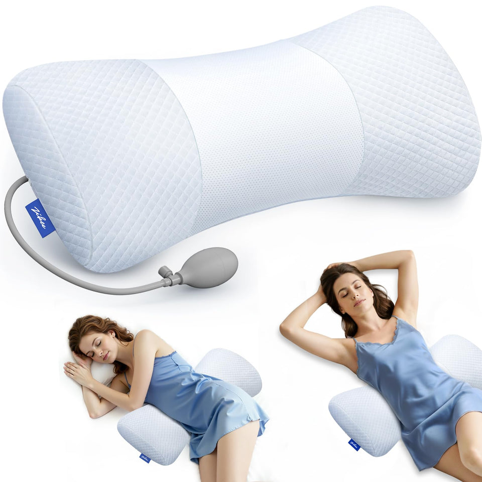 ZIKEE inflatable lumbar pillow close-up showing adjustable height for personalized support.