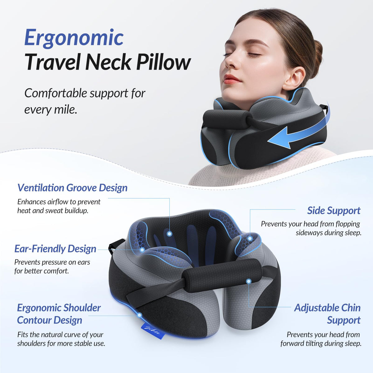 ZIKEE travel neck pillow dual-hold design keeps neck aligned during long journeys.