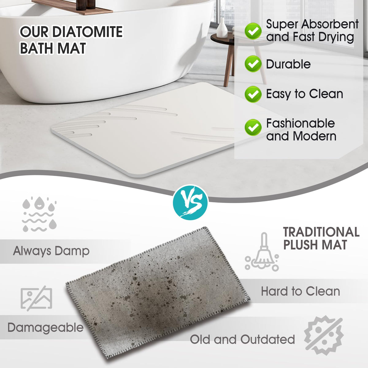 ZIKIBL minimalist stone bath mat enhances any bathroom style.