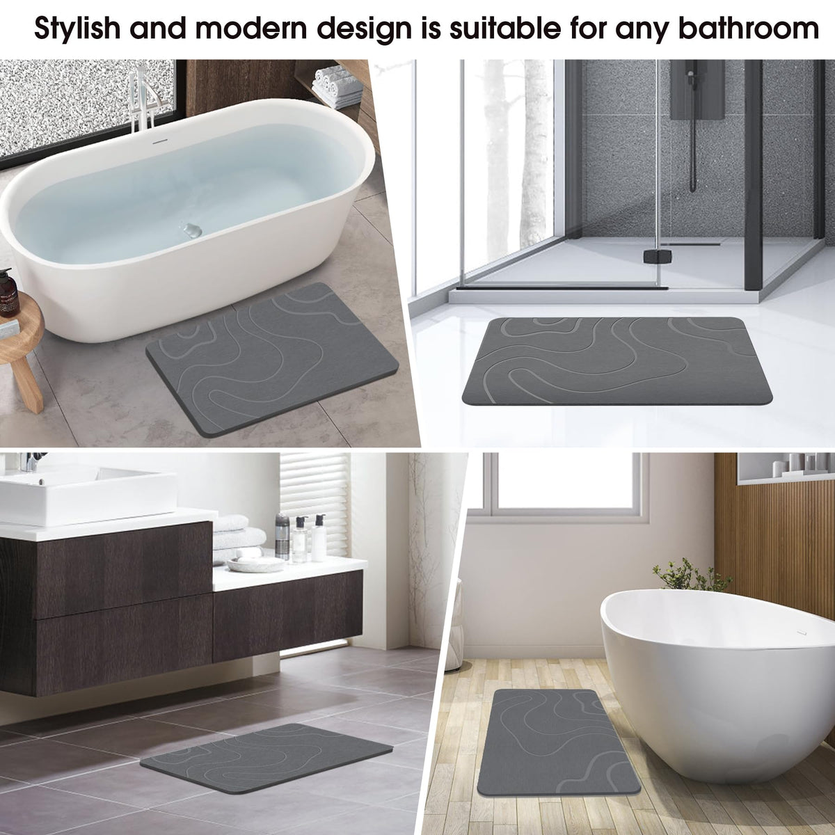 ZIKIBL bathroom scene with grey mat complements decor and keeps floors tidy