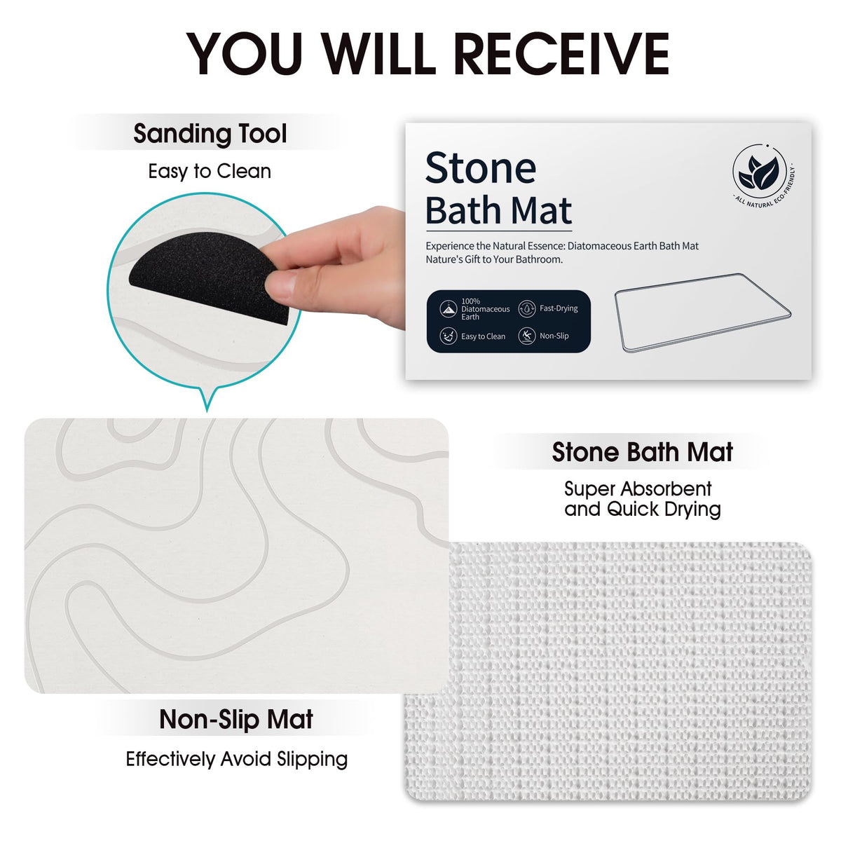 ZIKIBL minimalist design stone bath mat adds modern style to bathrooms