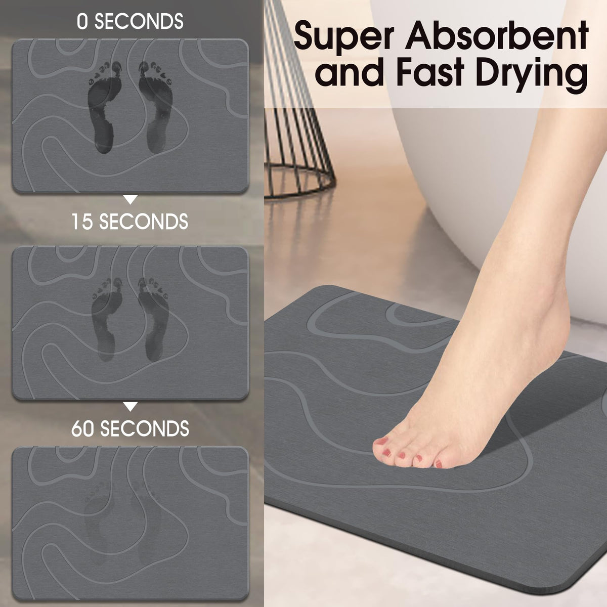 ZIKIBL stone bath mat texture closeup highlights porous surface for quick moisture management
