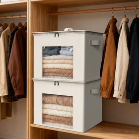 Zilink beige fabric storage bin blends with home or office decor.