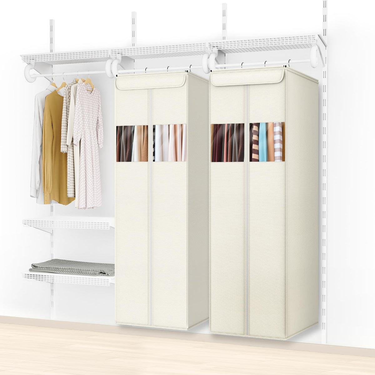 Zilink coats and dresses storage ideal for seasonal closet organization.