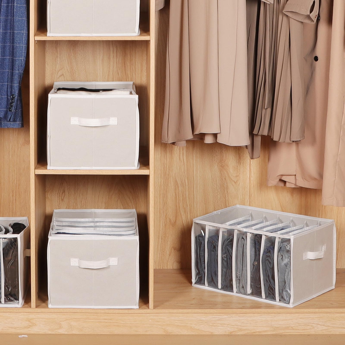 Zilink 3-pack beige wardrobe organizers suit closets and shelves