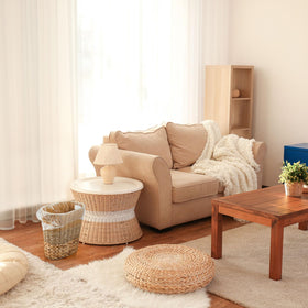 Ziliny rustic woven bin suitable for bathroom or bedroom decor.