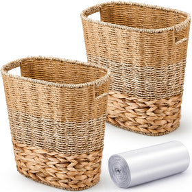 Ziliny wicker trash bin 2-pcs set with handles, ideal for compact spaces.