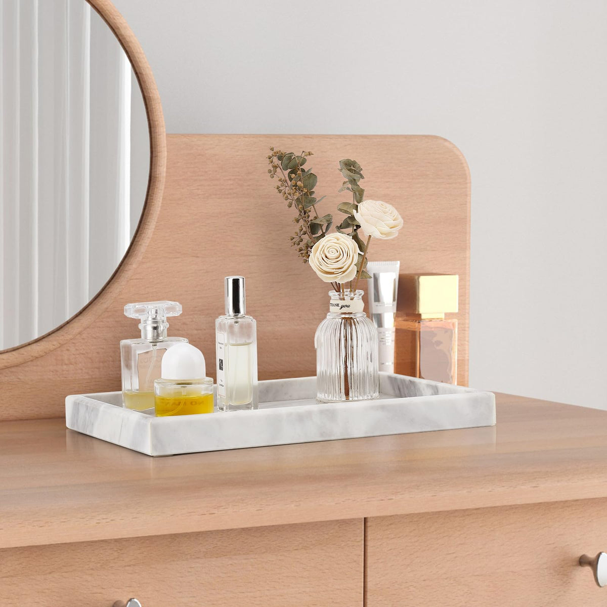 Zilukar marble tray anti-slip base protects surfaces and stays put.