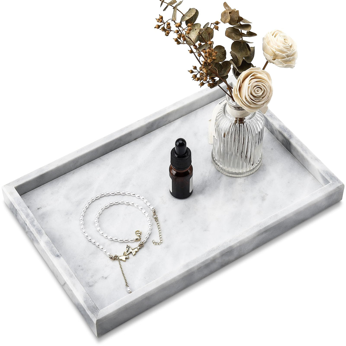 Zilukar marble tray closeup showing unique veining for luxurious surfaces.