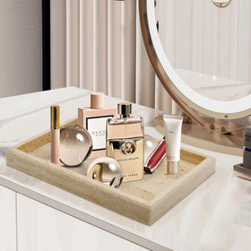 Zilukar travertine tray for cosmetics keeps vanity tidy and elegant
