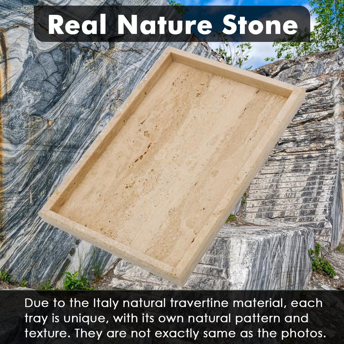 Zilukar travertine tray used as decor piece on shelf or table