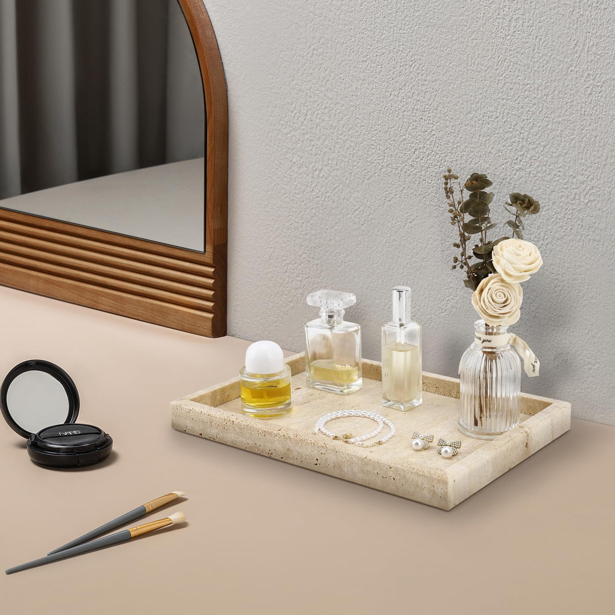 Zilukar travertine tray for jewelry keeps pieces secure and stylish