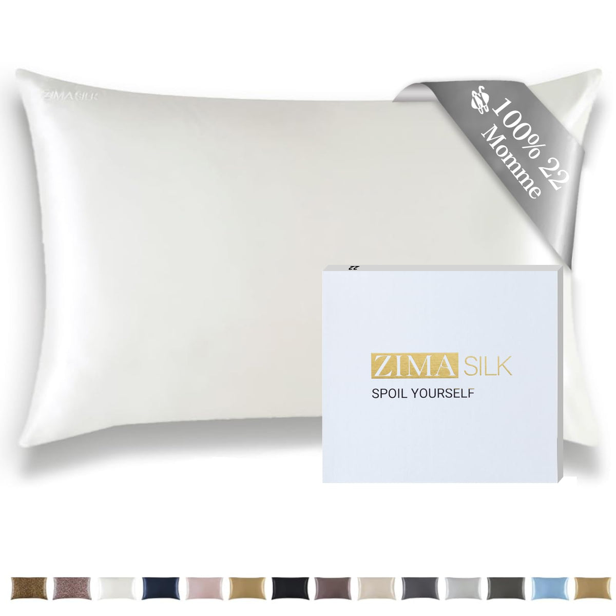 ZIMASILK 22 momme ivory silk pillowcase with a soft, lustrous surface for skin and hair care.