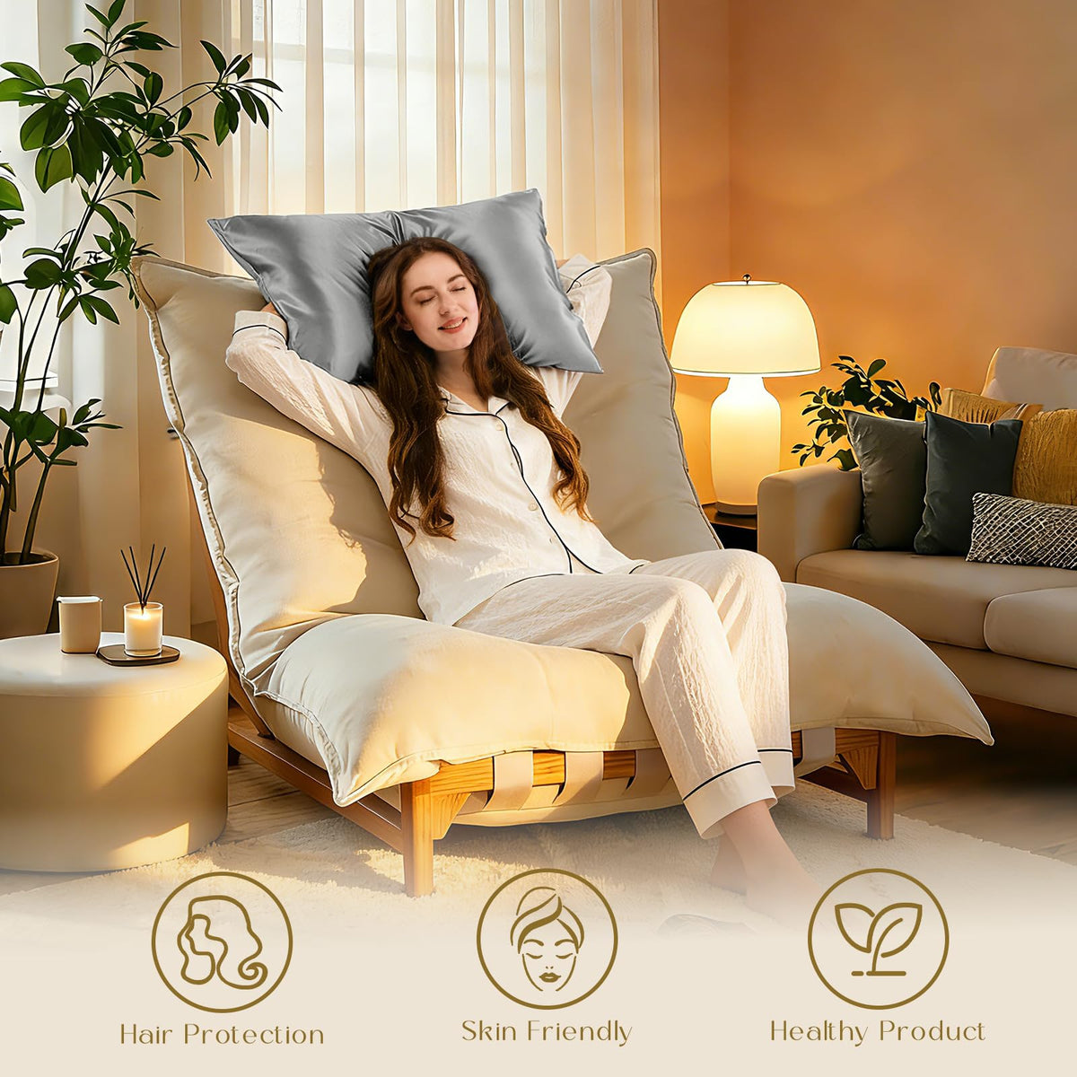 ZIMASILK pillowcase with color-lock stitching in gray for lasting vibrancy.