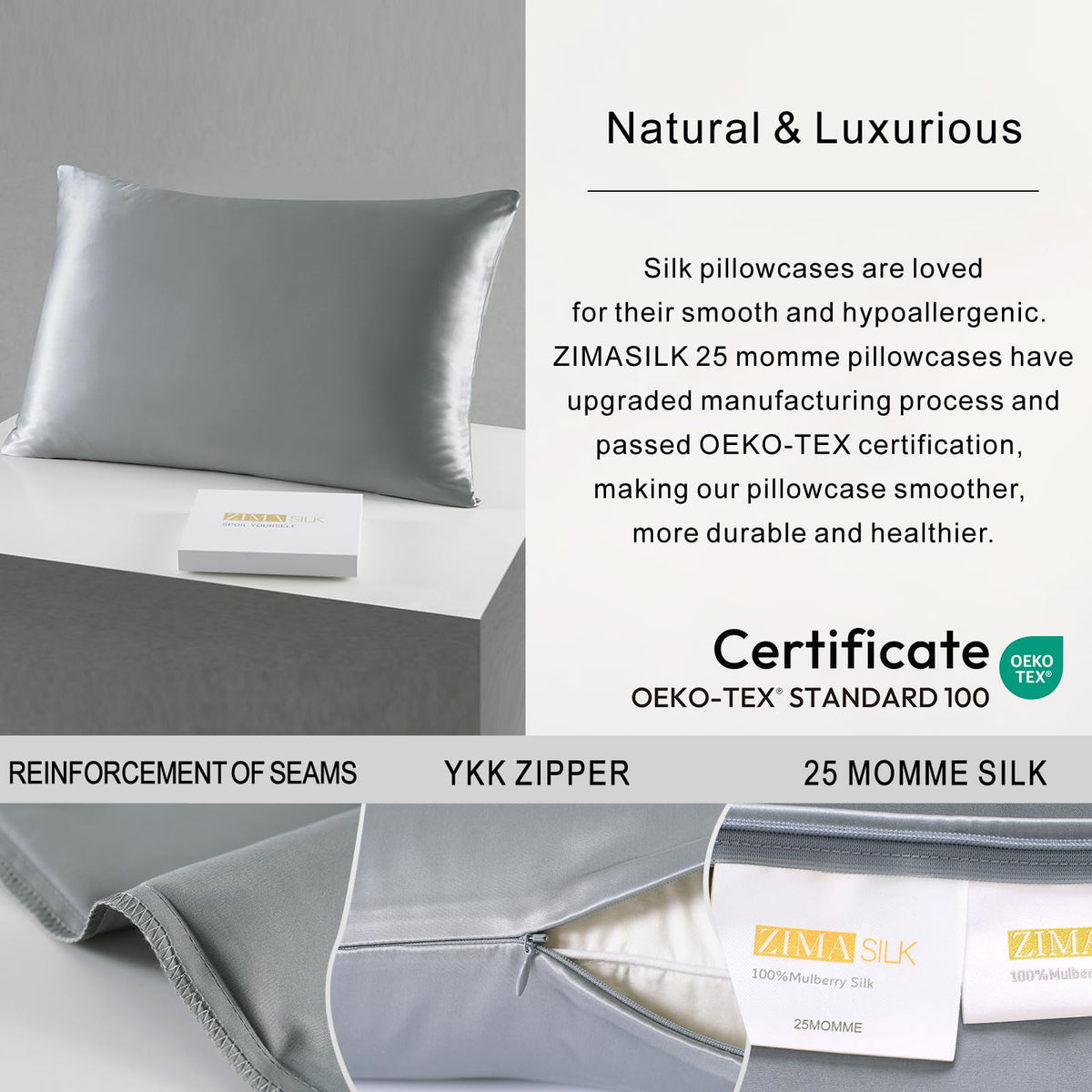ZIMASILK edge stitching with hand-finish for lasting quality