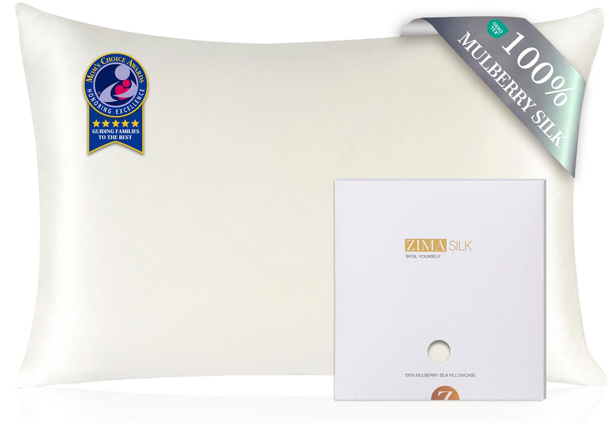 ZIMASILK hidden zipper ivory pillowcase for secure, smooth sleep