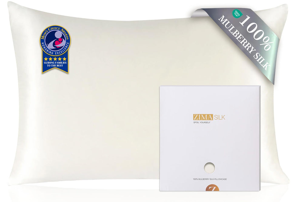 ZIMASILK hidden zipper ivory pillowcase for secure, smooth sleep