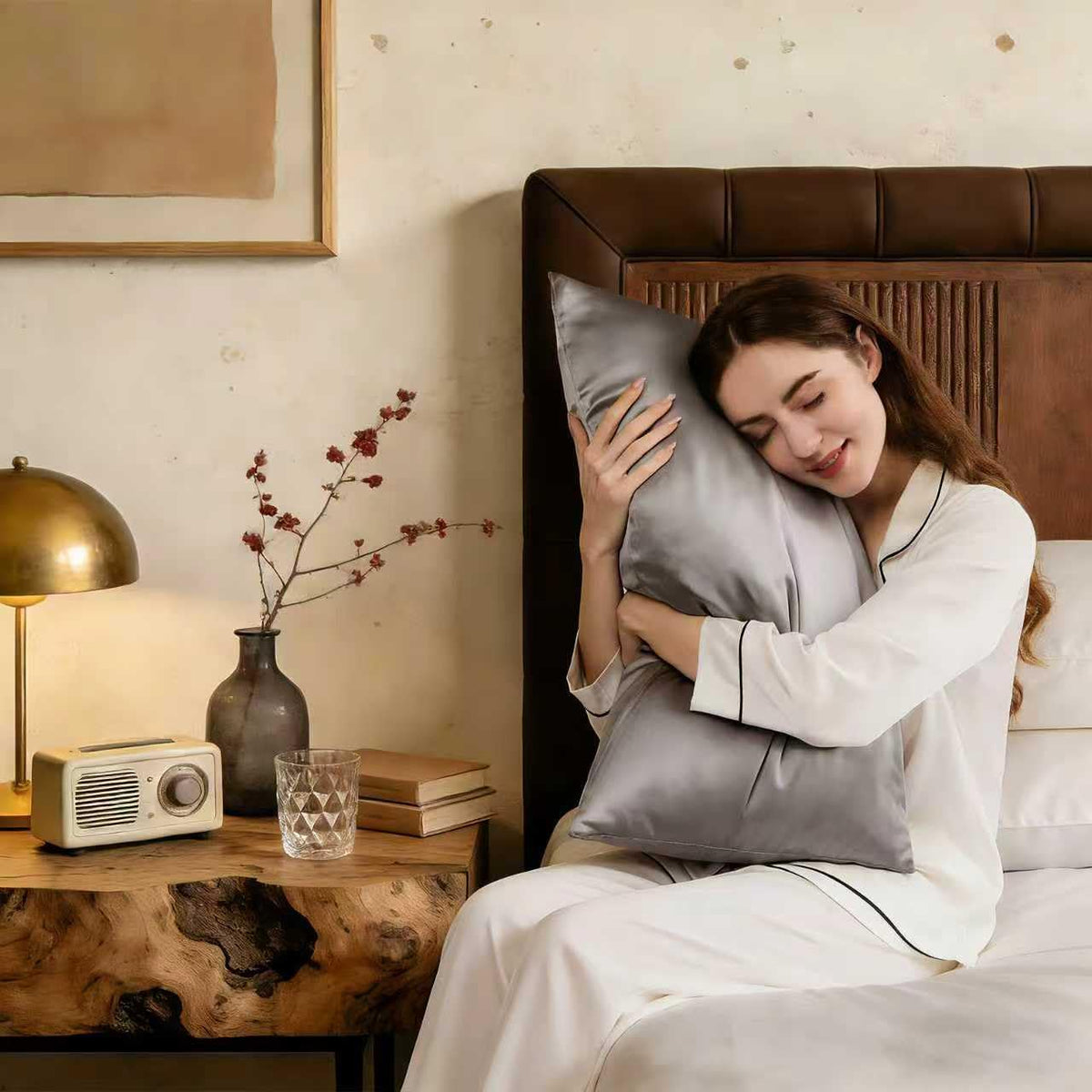ZIMASILK pillow on bed setup demonstrating elegant sleep styling