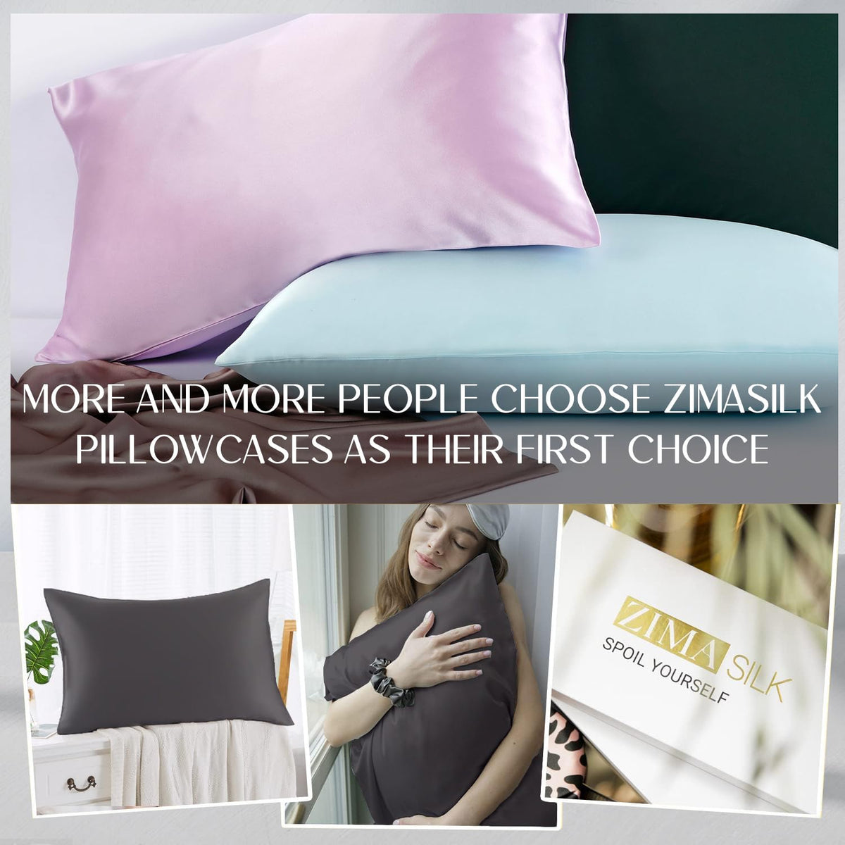 ZIMASILK anti-static silk reduces bedhead and tangling after sleep.