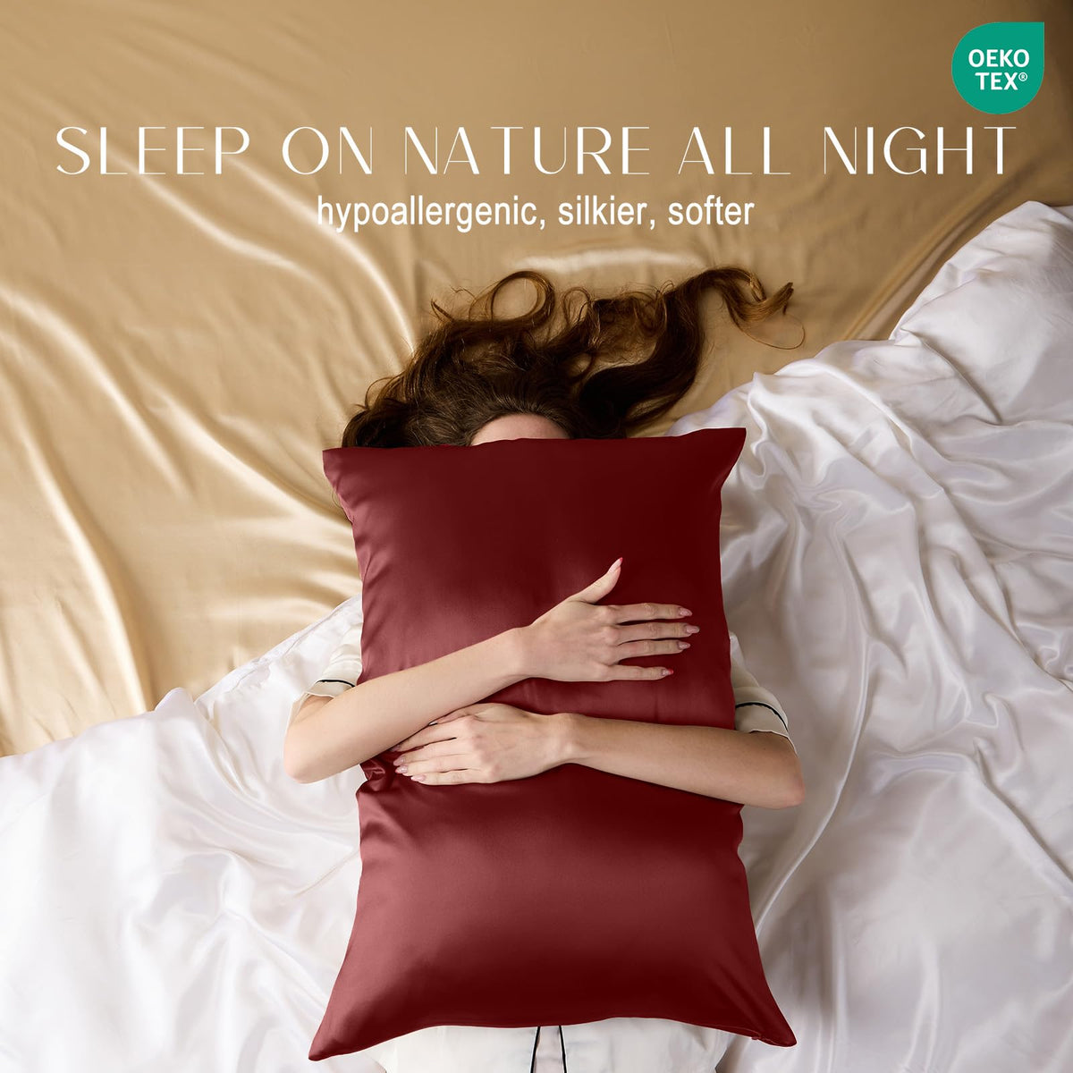 ZIMASILK burgundy queen pillowcase on bed showcasing luxurious color and soft touch