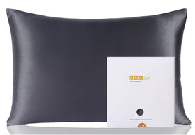 ZIMASILK dark gray queen pillowcase front view with luxurious silk texture.