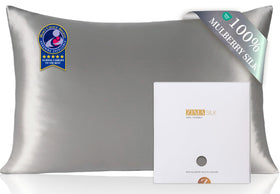 ZIMASILK pillowcase gray top view shows smooth silk surface for hair and skin.