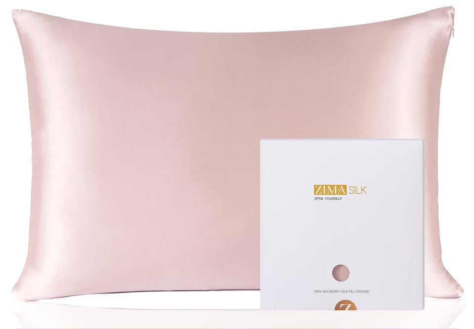 ZIMASILK queen pale pink pillowcase with double-sided silk for hair and skin comfort
