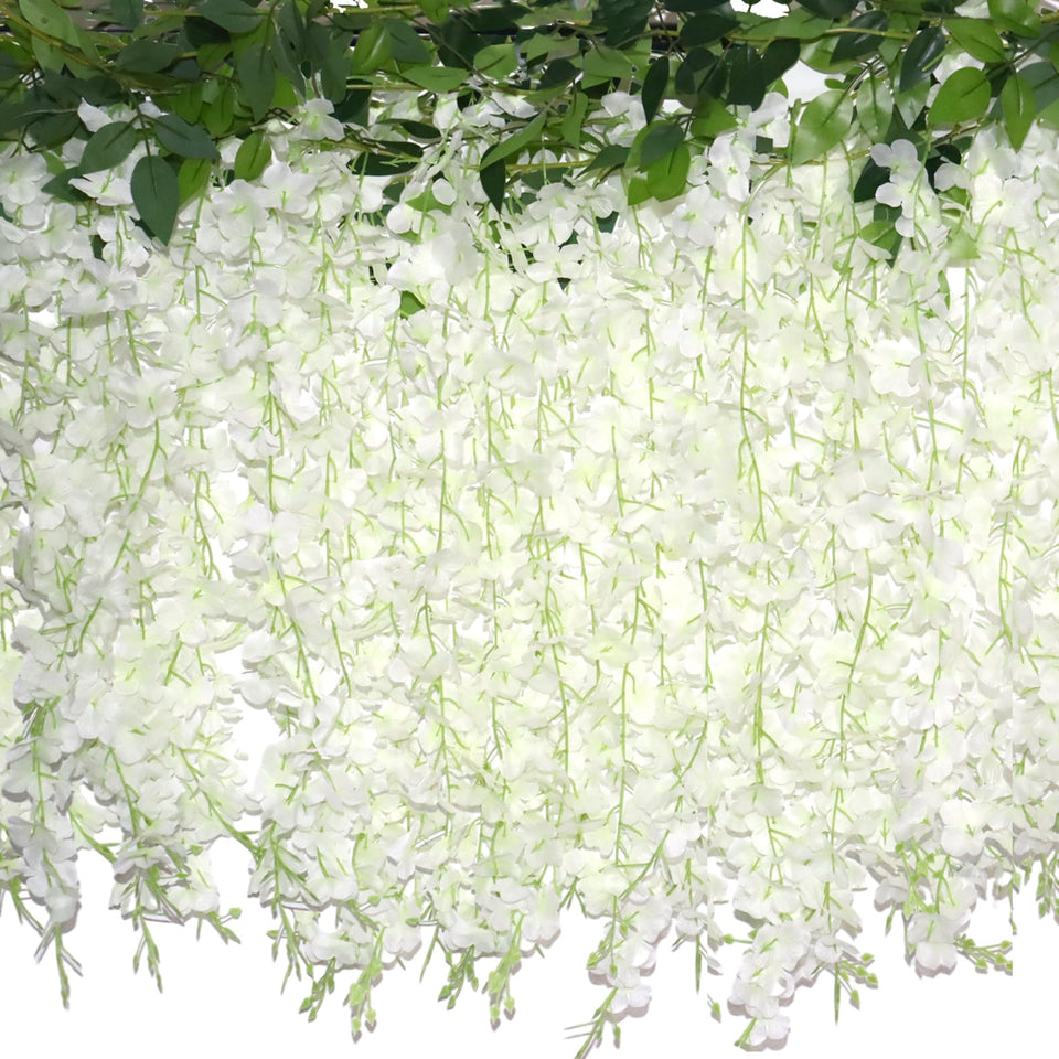 ZINHO white wisteria garland with 60 branches for lush wedding arch décor