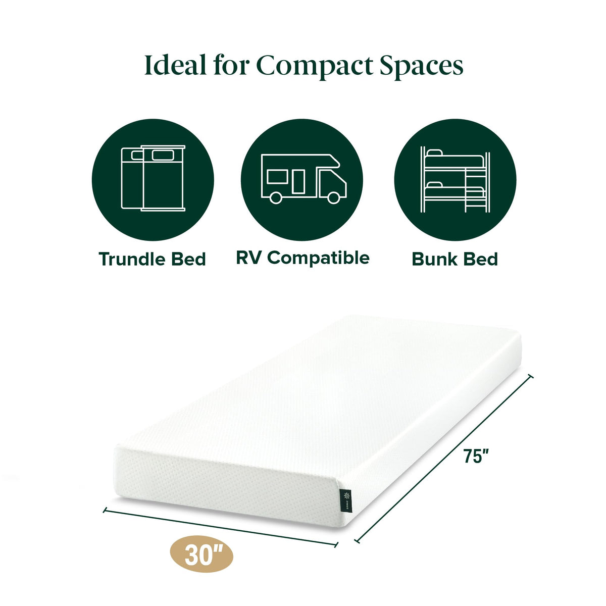 Zinus narrow twin mattress front view showcases easy setup in tight rooms.