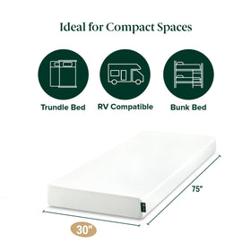Zinus narrow twin mattress front view showcases easy setup in tight rooms.