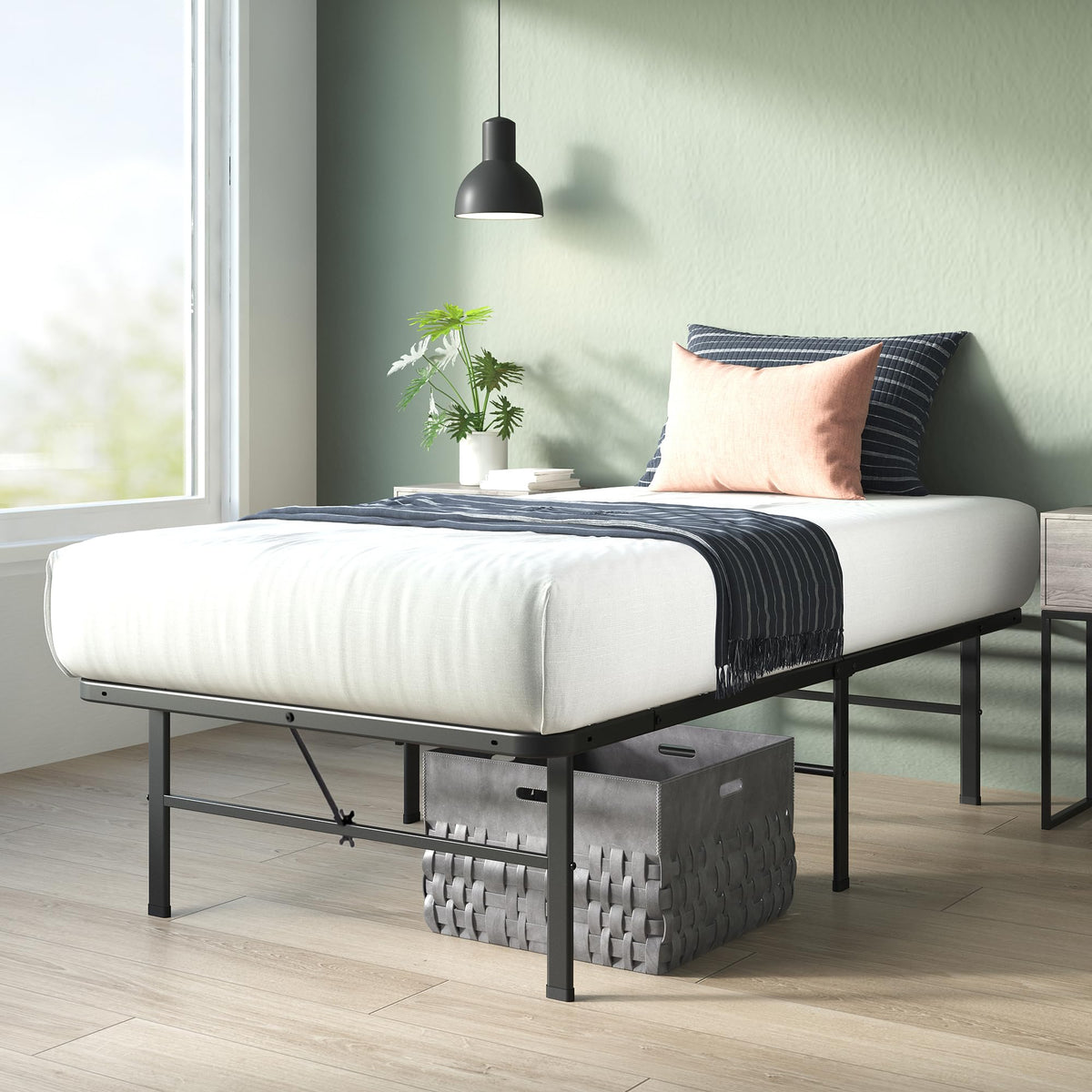 Zinus Rumi steel frame close-up highlighting durable finish for daily use