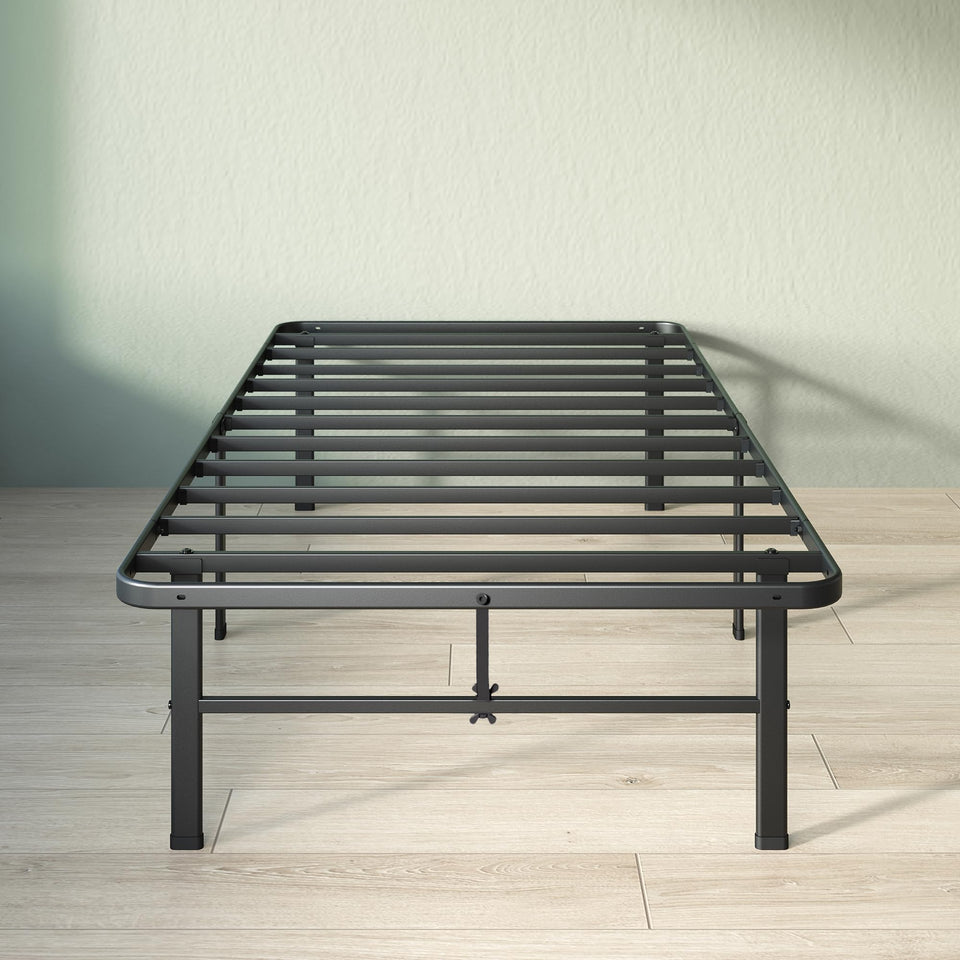 Zinus Rumi twin bed frame front view showing sturdy steel construction for reliable support