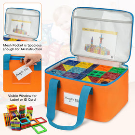 ZIOZERTT magnetic tiles storage bin with transparent panel for quick view.