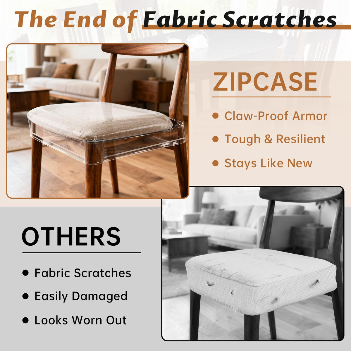 Zipcase adjustable back buckle strap secures the slipcover for a snug fit