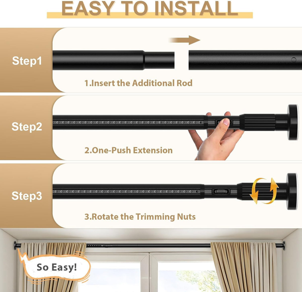 ZipGlo 1.26-inch core rod supports heavyweight drapes efficiently.