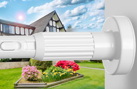 ZipGlo tension rod extended from 40 to 120 inches in white for versatile bathroom use.