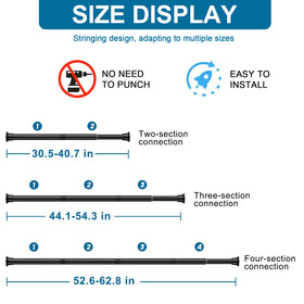 ZipGlo tension rod extended to 30 to 62 inches for flexibility