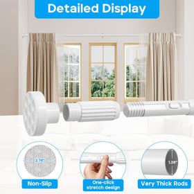 ZipGlo tension rod provides sag-free curtain hanging for towels and liners.