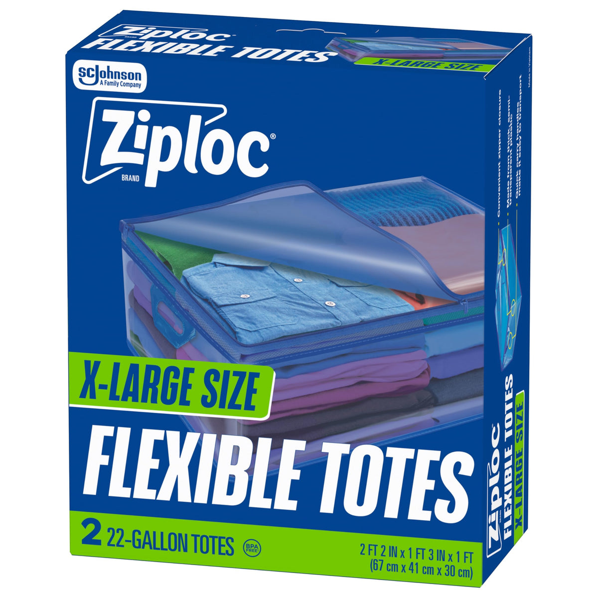 Ziploc Flexible Totes XL with a flexible design for shelves and closets