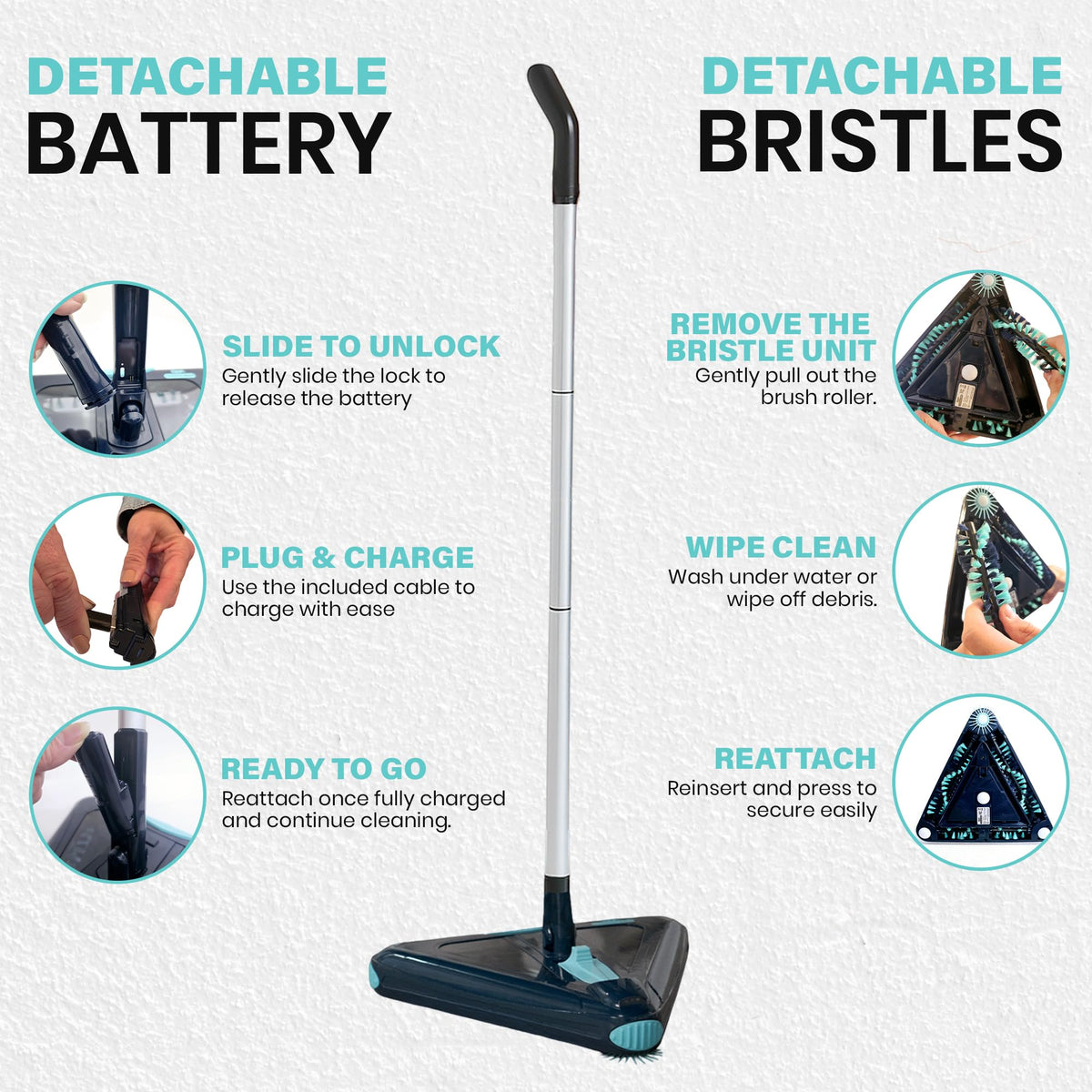 Zippi Sweeper Max 60-minute runtime for moderate cleaning sessions